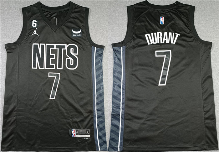 Men's Brooklyn Nets #7 Kevin Durant Black 2022-23 Statement Edition No.6 Patch Stitched Basketball Jersey